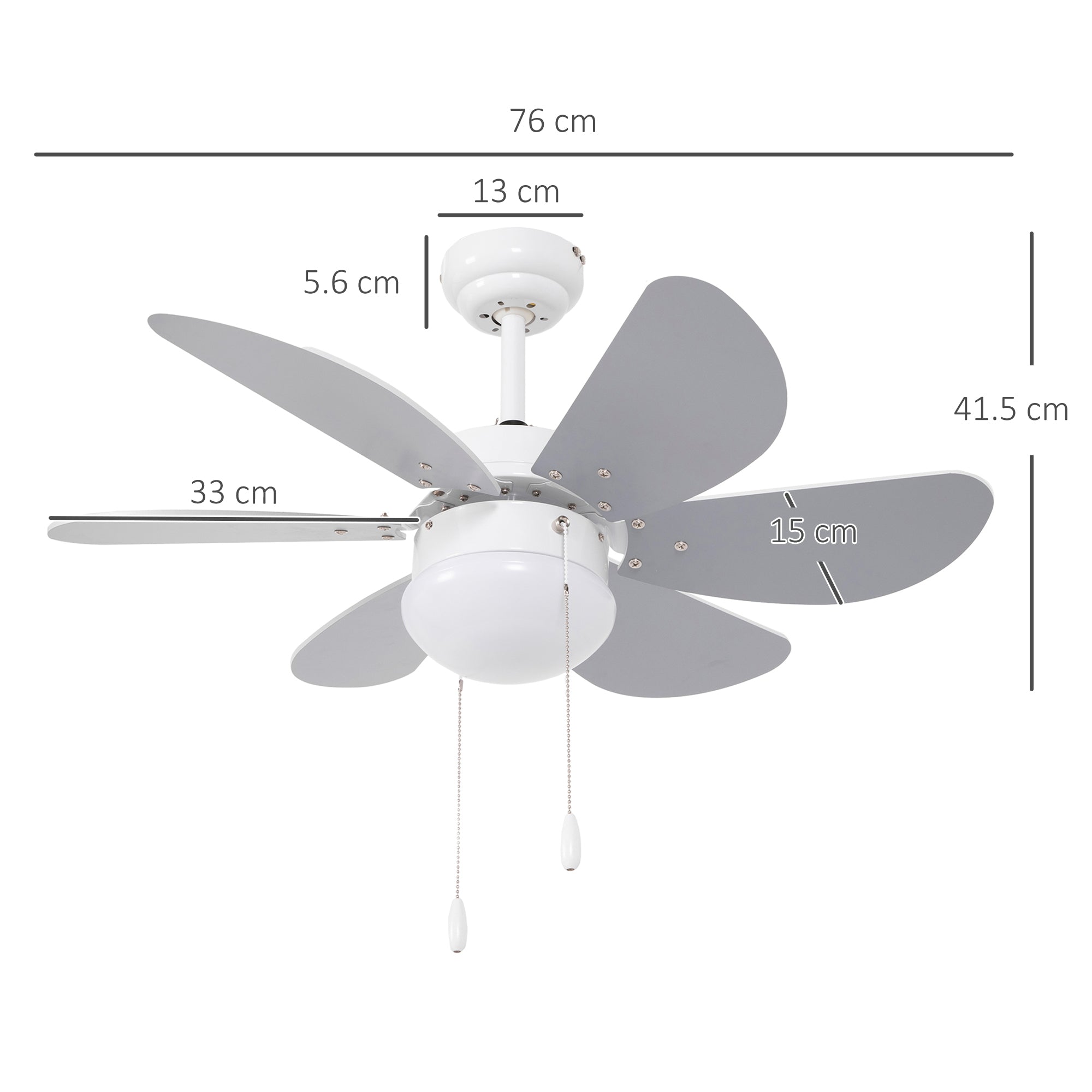 Ventilatore a Soffitto con Luce LED e Interruttore a Catena Ø76x41.5 cm in MDF e Acrilico Grigio e Bianco