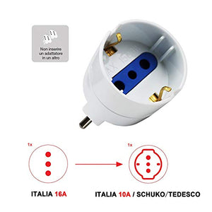 Adattatore Spina Elettrica 16A 2P+T Con 1 Presa Schuko 16A 250V Bianco Max 1500W XSL1102