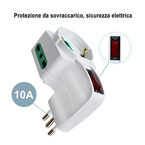 Adattatore Triplo Con Interruttore Spina 10A 2 Prese 10/16A Bipasso + 1 Presa Schuko 250V Bianco XSL1061