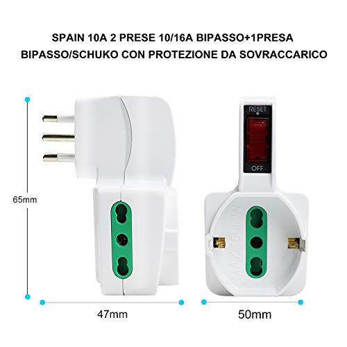 Adattatore Triplo Con Interruttore Spina 10A 2 Prese 10/16A Bipasso + 1 Presa Schuko 250V Bianco XSL1061