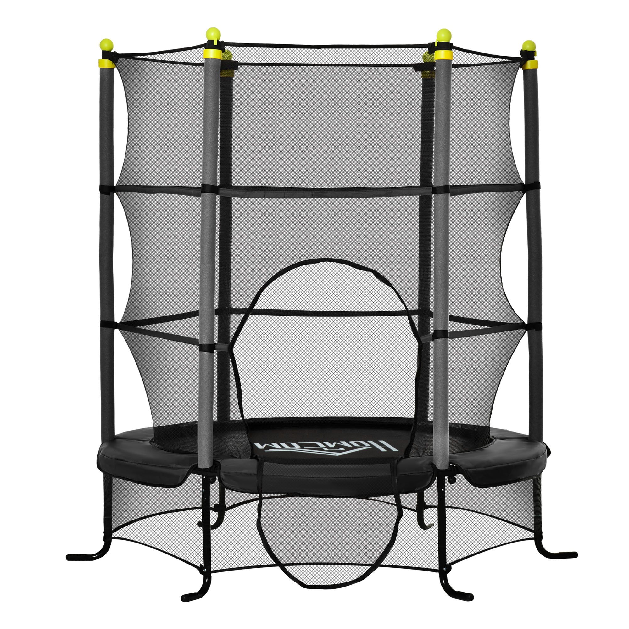 Trampolino Tappeto Elastico per Bambini 3-10 Anni con Rete e Pali Imbottiti in Acciaio Ø163x163 cm in PP e Schiuma Nero