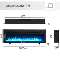 Camino elettrico Agnes 40" | Caminetto elettrico 3 in 1 autoportante, a parete o a incasso