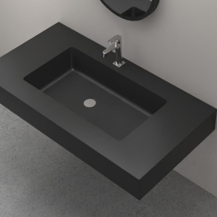 Ogomondo top lavabo sospeso in materiale marmo resina finitura liscia *** misure 60x46x15 cm, tinta antracite, confez...