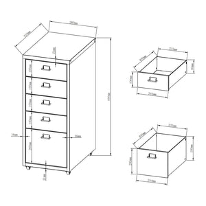 Cassettiera Kökar in Acciaio Mobile Archivio con 5 Cassetti e Rotelle - Grigio [en.casa]