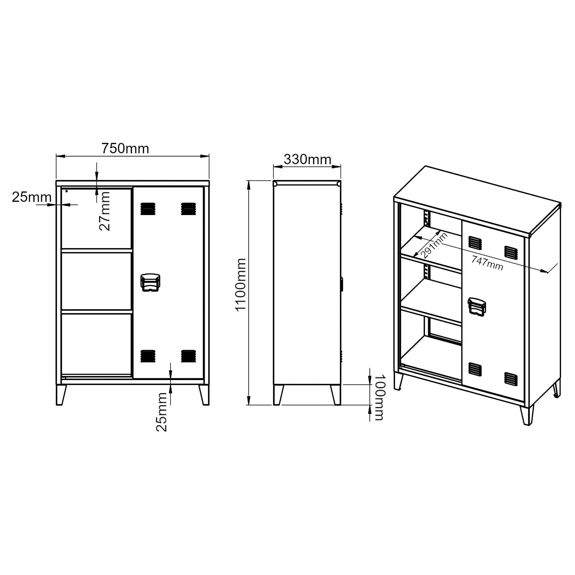 Armadietto da Ufficio Oripää in Acciaio 110 x 75 x 33 cm Bianco [en.casa]