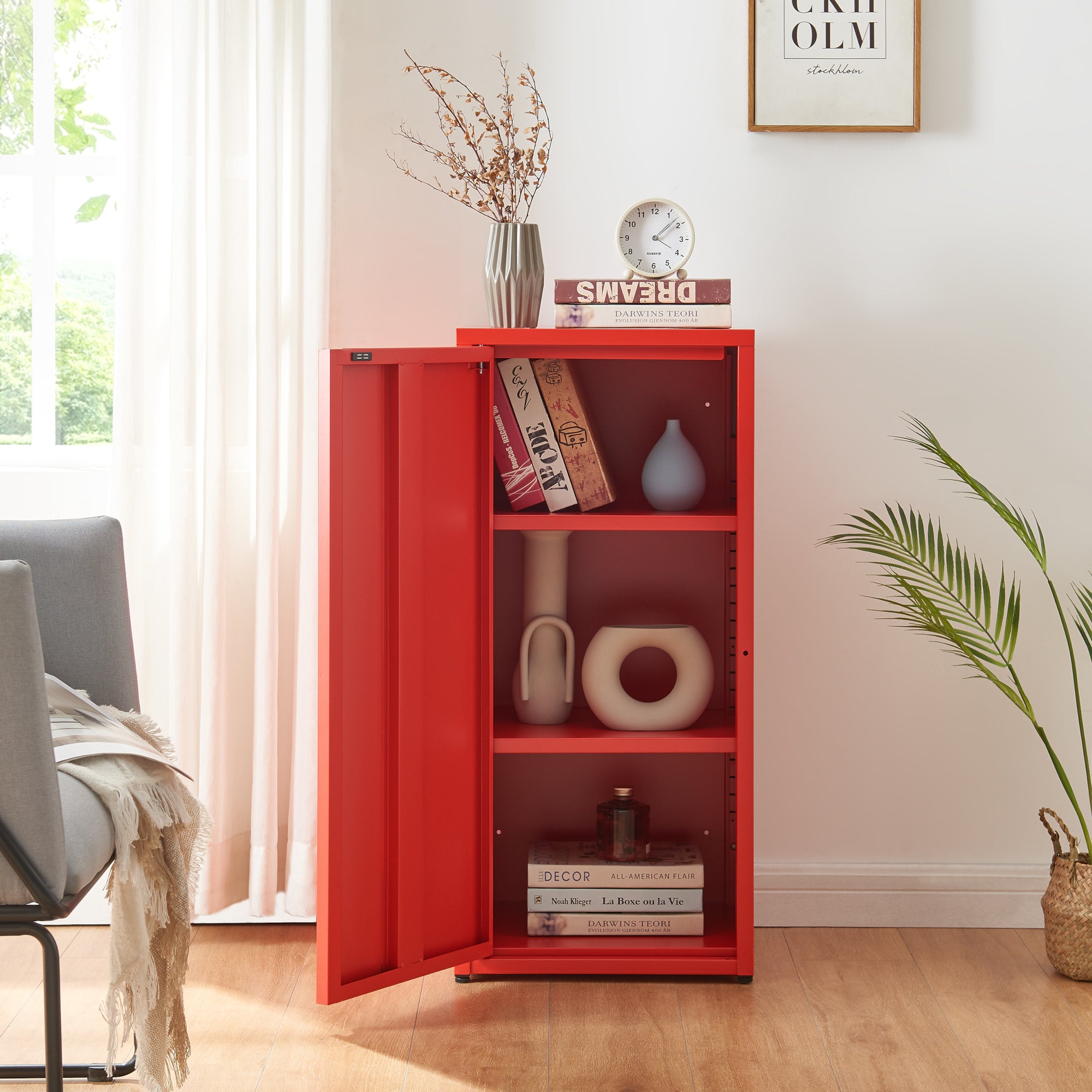 Armadio a Colonna Burlöv in Metallo Mobile per Archivio 88 x 40 x 35 cm Rosso [en.casa]