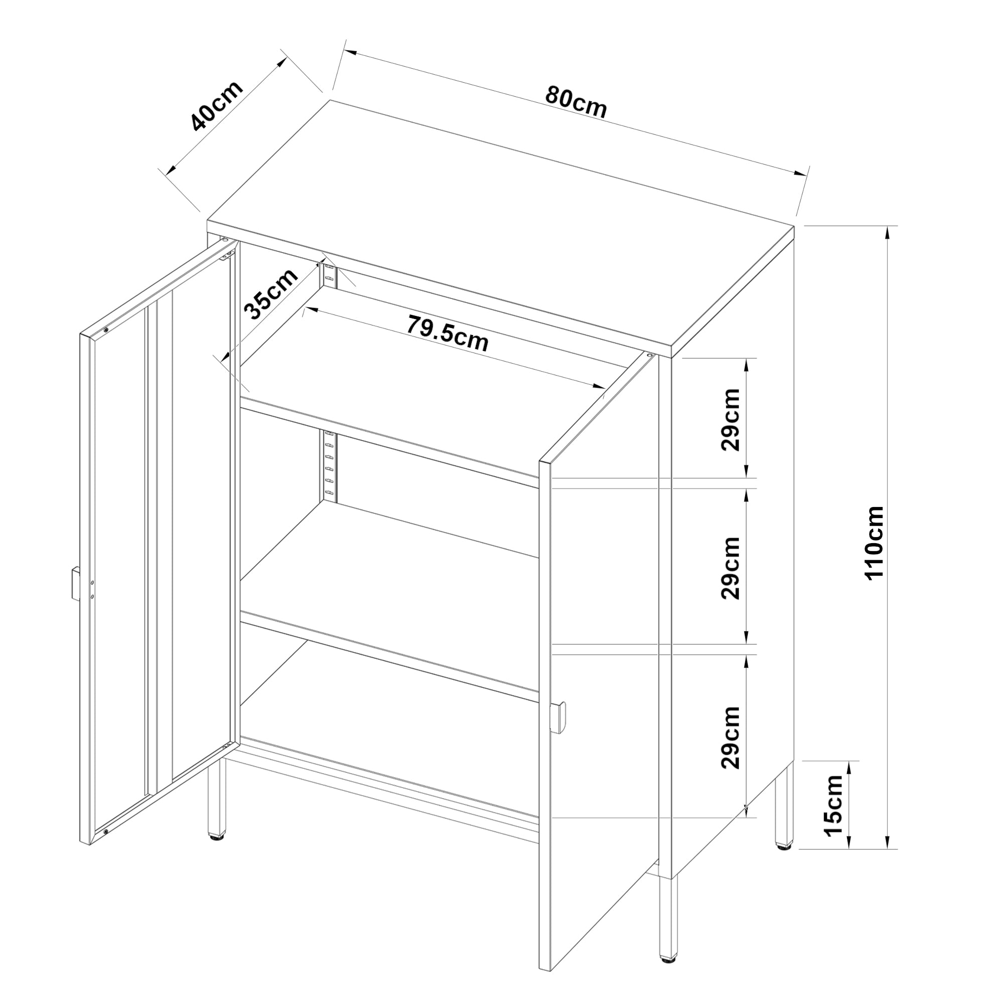 Armadio da Ufficio Hailuoto per Archivio 110 x 80 x 40 cm Acciaio Grigio chiaro [en.casa]