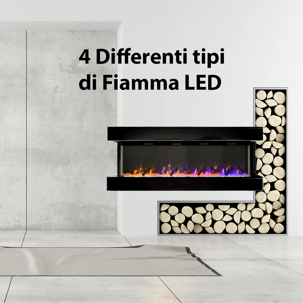 Caminetto elettrico ALARO NERO TEMPO STYLE con cornice di legno effetto fuoco 3 colorazioni 750 - 1.500 W