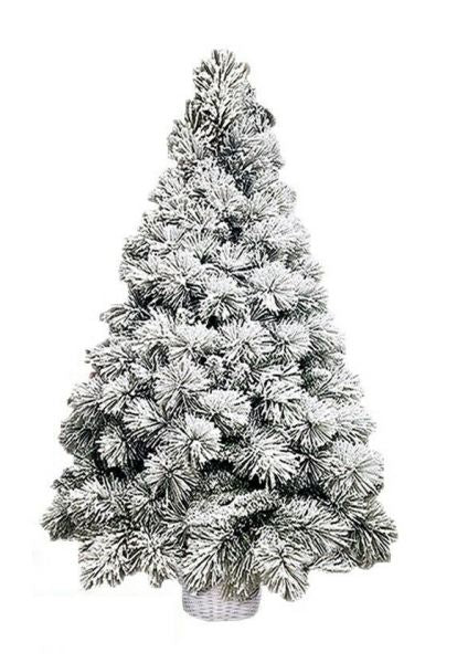 Albero di natale a metÃ  da parete innevato basket white h.120 cm con vaso in rattan bianco cm sia per ambienti interni che per esterni 177 rami