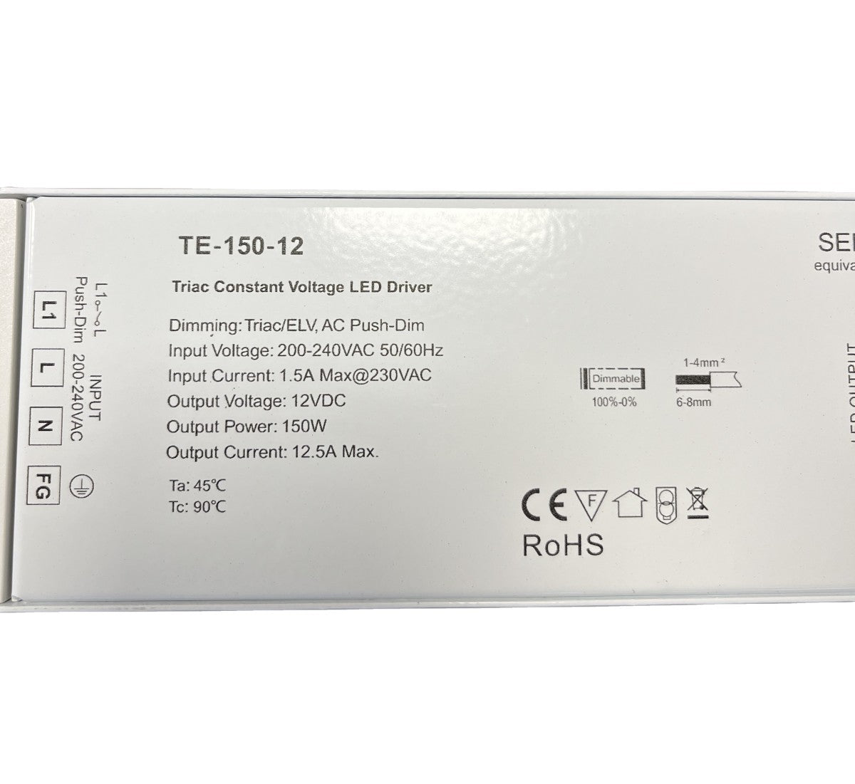 Alimentatore Dimmerabile CV 12V 150W Triac ELV Pulsante N.O. Varialuce Su 220V Per Striscia Led TE-150-12