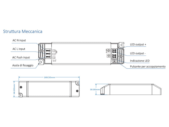 Alimentatore Dimmerabile CV 12V 40W Con Pulsante N.O. e Telecomando RF 2.4G Per Striscia Led 12V PB-40-12