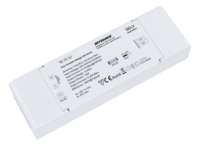 Alimentatore Dimmerabile CV 12V 75W Triac + Pulsante N.O. Varialuce Su 220V Per Striscia Led 12V TE-75-12