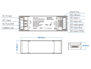 Alimentatore Dimmerabile CV 24V 150W 4 Canali Con Pulsante N.O. e Telecomando RF 2.4G Per Striscia Led PH-150-24-4