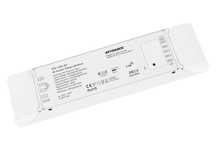 Alimentatore Dimmerabile CV 24V 150W Con Pulsante N.O. e Telecomando RF 2.4G Per Striscia Led 24V PH-150-24