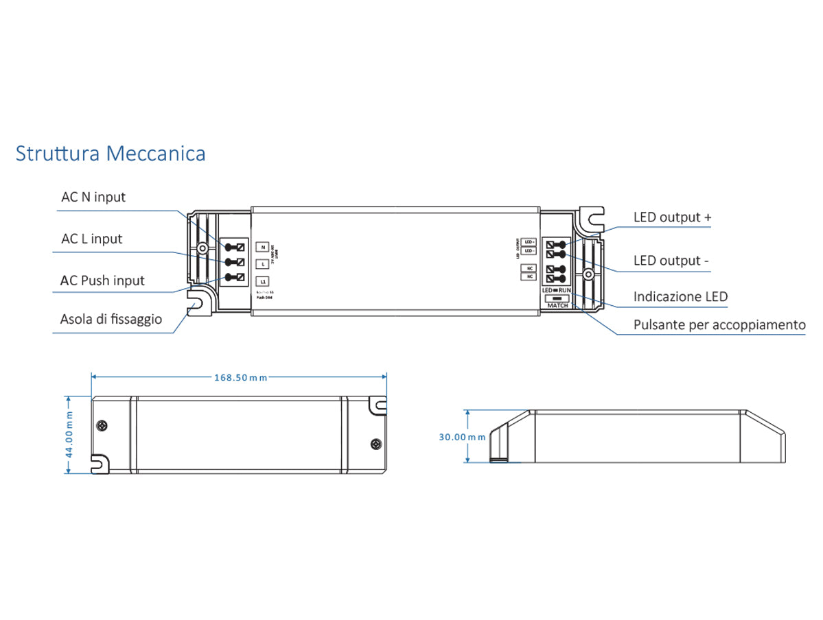 Alimentatore Dimmerabile CV 24V 40W Con Pulsante N.O. e Telecomando RF 2.4G Per Striscia Led 24V PB-40-24