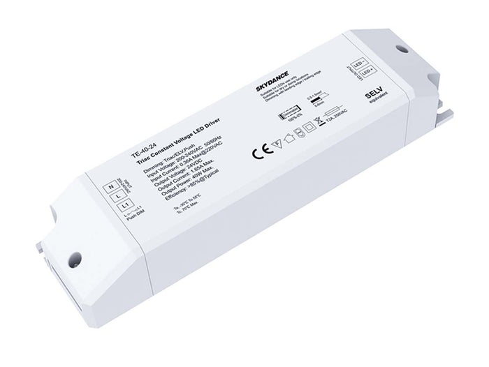 Alimentatore Dimmerabile CV 24V 40W Triac + Pulsante N.O. Varialuce Su 220V Per Striscia Led 24V TE-40-24