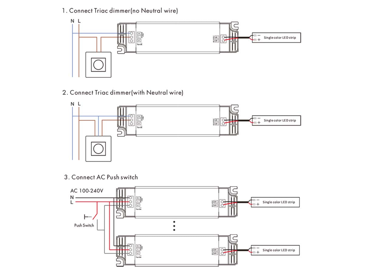 Alimentatore Dimmerabile CV 24V 40W Triac + Pulsante N.O. Varialuce Su 220V Per Striscia Led 24V TE-40-24