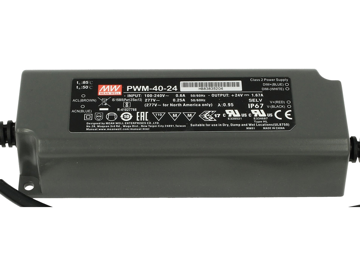 Alimentatore Led Meanwell PWM-40-24 Dimmerabile 40W 24V IP67 Dimming 3 in 1 0-10V 10V PWM Resistance