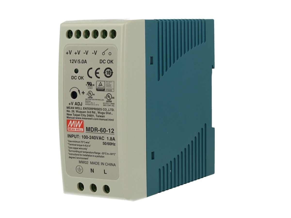 Alimentatore Rotaia Industriale MeanWell MDR-60-12 60W 12V 5A Barra Guida DIN Rail Single Power Supply Input 220V 110V