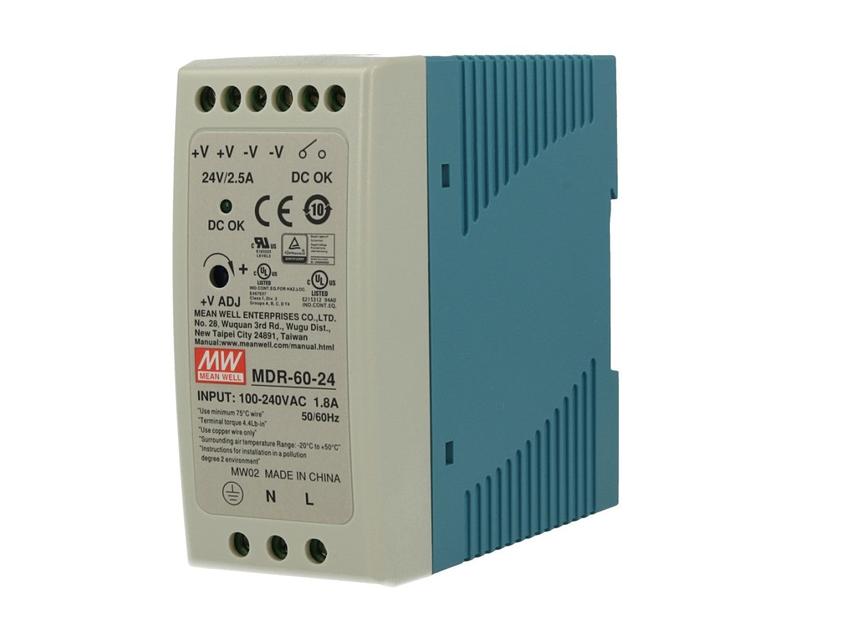 Alimentatore Rotaia Industriale MeanWell MDR-60-24 60W 24V 2,5A Barra Guida DIN Rail Single Power Supply Input 220V 110V