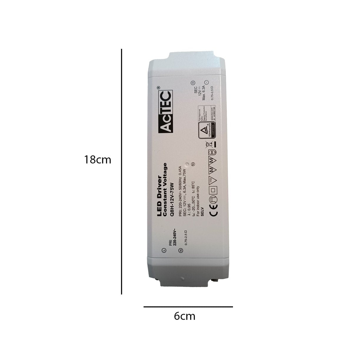 Alimentatore Trasformatore CV 75W 12V 6,3A Tensione Costante 184X61X32mm