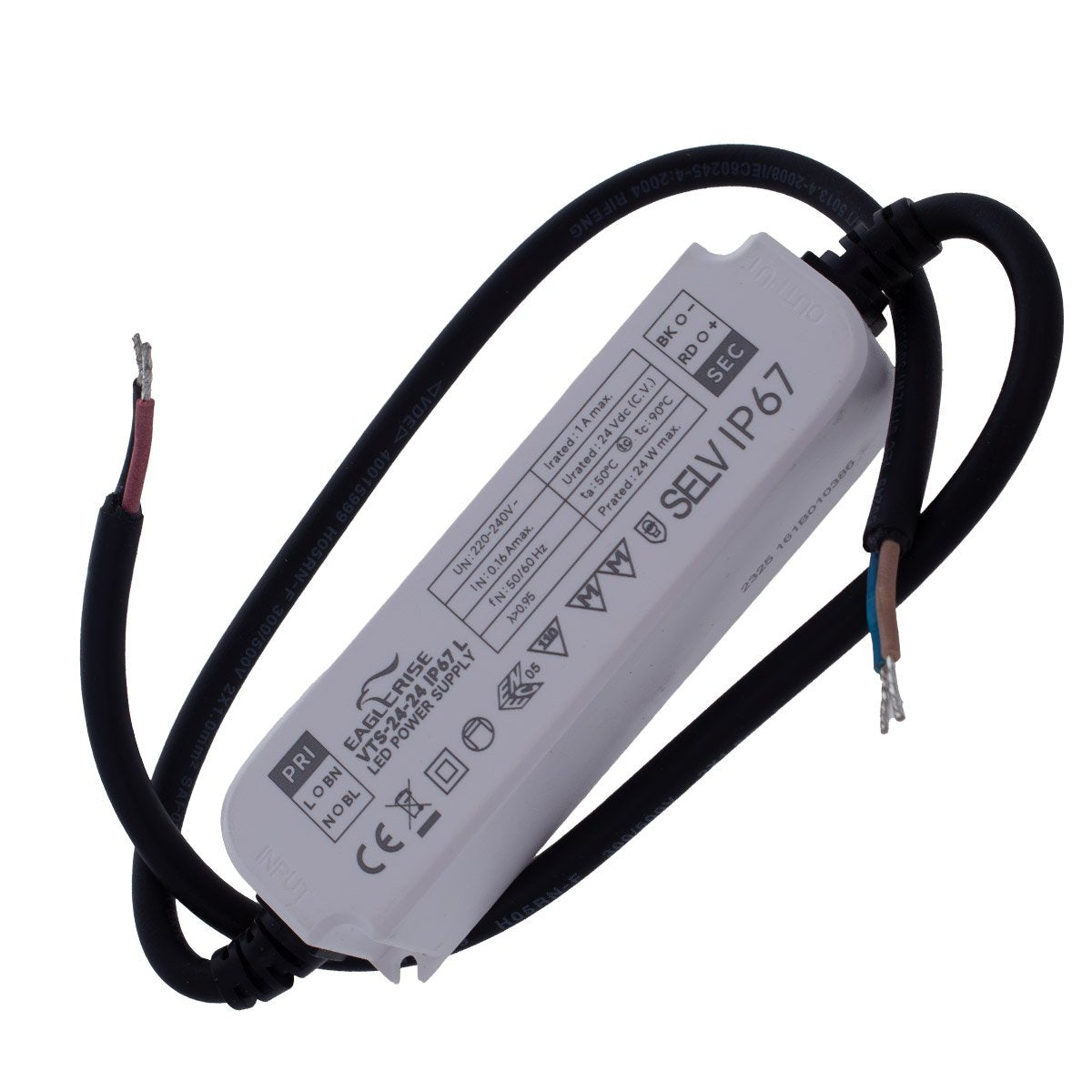 Alimentatore Trasformatore LED Cerificato ENEC Output 24W 24V 1A Input 220V IP67 Compatibile Meanwell LPV-24-24