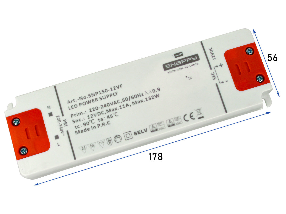 Alimentatore Trasformatore Slim 12V 132W 11A 18mm SNAPPY SNP150-12VF