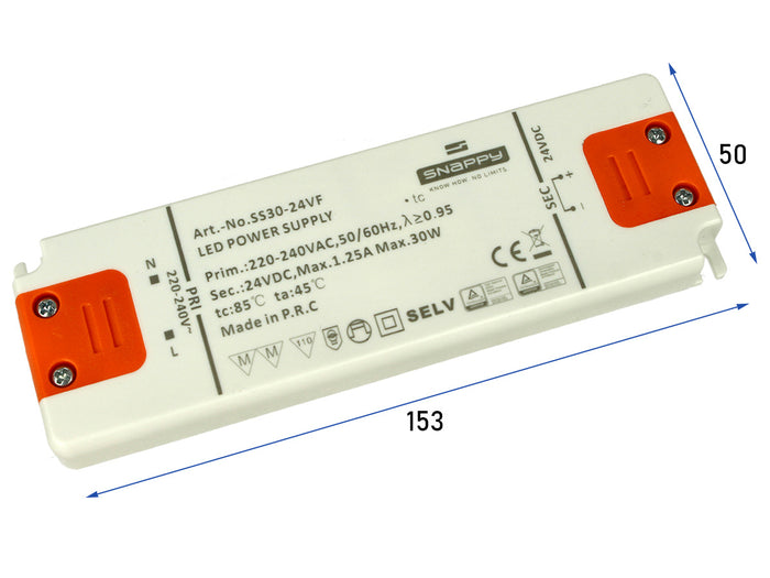 Alimentatore Trasformatore Slim 24V 30W 1,25A 14mm SNAPPY SS30-24VF