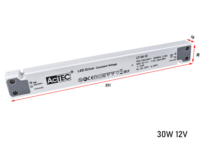 Alimentatore Ultra Slim Sottile 30W 12V Trasformatore CV Per Striscia Led Profili Alluminio