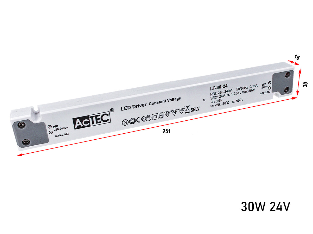 Alimentatore Ultra Slim Sottile 30W 24V Trasformatore CV Per Striscia Led Profili Alluminio