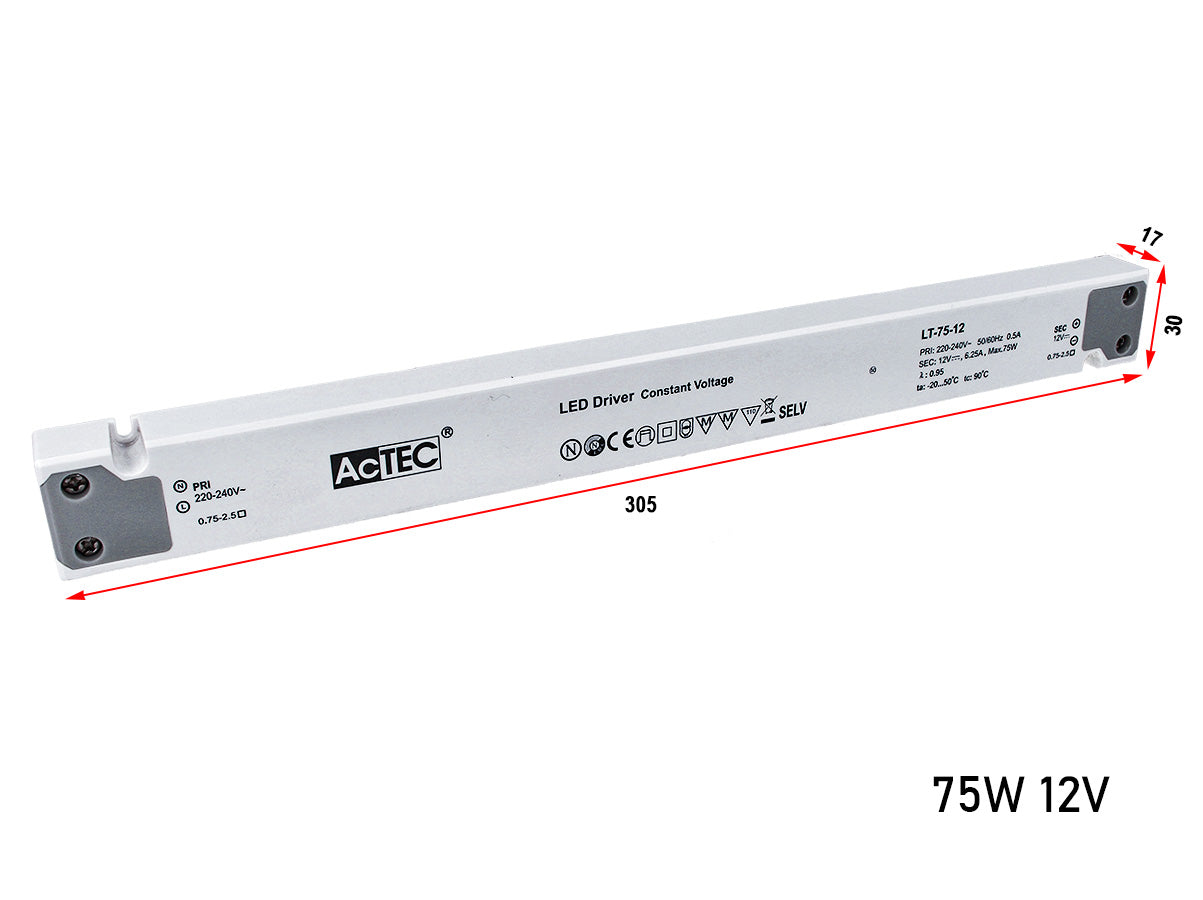 Alimentatore Ultra Slim Sottile 75W 12V Trasformatore CV Per Striscia Led Profilato Alluminio