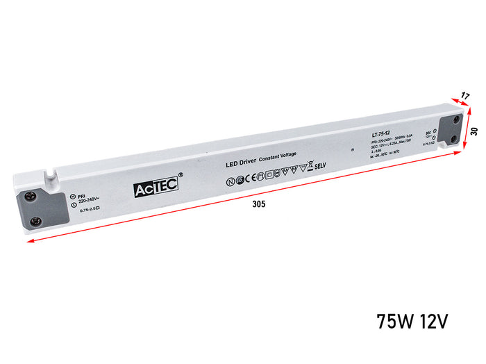 Alimentatore Ultra Slim Sottile 75W 12V Trasformatore CV Per Striscia Led Profilato Alluminio