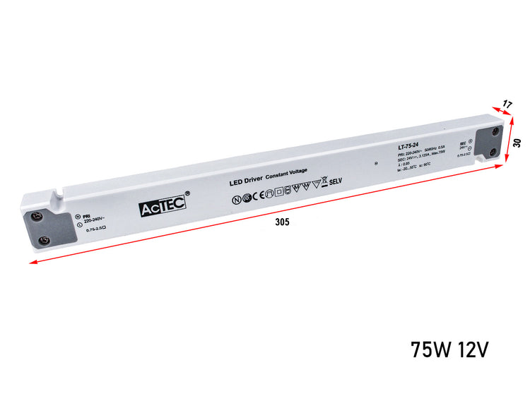 Alimentatore Ultra Slim Sottile 75W 24V Trasformatore CV Per Striscia Led In Profilato Alluminio