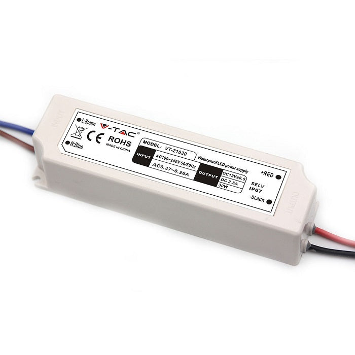 V-TAC VT-21030 Alimentatore in Plastica 30W 12V Colore Bianco IP67 SKU 3271