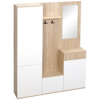 Mobile da Ingresso 4 in 1 con Specchio 145x29x184 cm in Truciolato Bianco e Legno Naturale