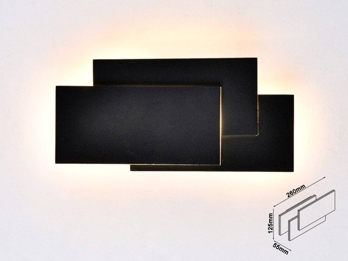 Applique Lampada LED da Muro 12W 3000K Carcassa Nera Rettangolare con Forme Sovrapposte IP20 SKU-218204