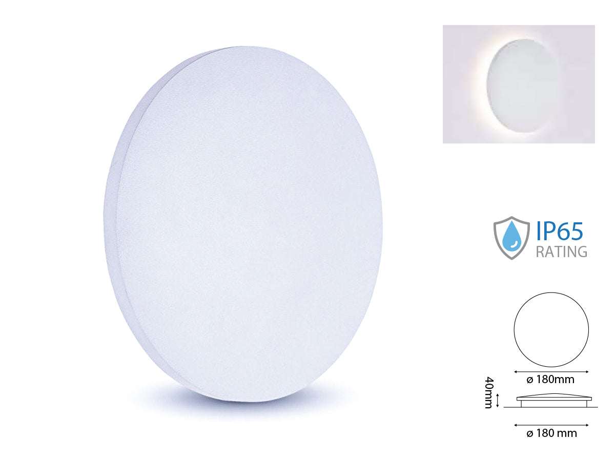 Applique Lampada LED da Muro Rotonda 9W 3000K Effetto Sole IP65 Carcassa Bianca SKU-7526