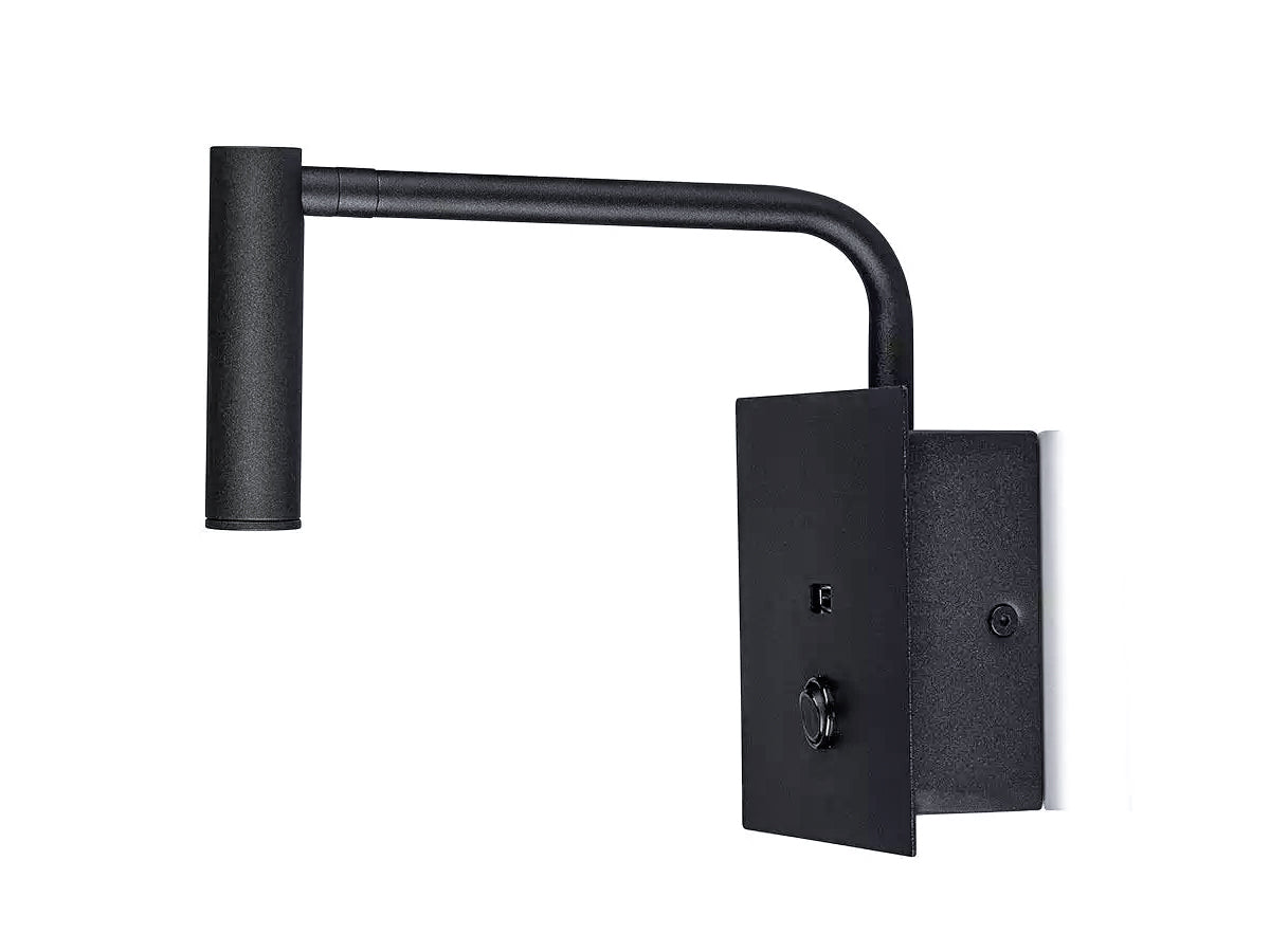 Applique Lampada Led Da Parete Hotel Per Lettura 3W 3000K Con Interruttore e Caricatore USB 5V 2A Colore Nero SKU-211487