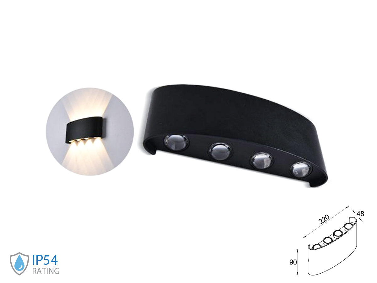 Applique Led Da Parete 8W Neutro 4000K Carcassa Nera Doppio Illuminazione Up-Down IP54 SKU-218620