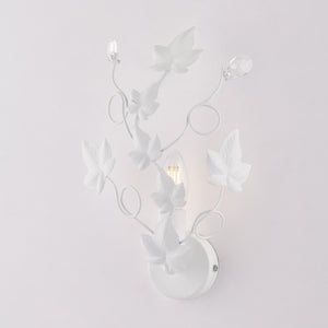 Applique in ferro laccato bianco con decorazione shabby chic e strass in cristallo 1 luce