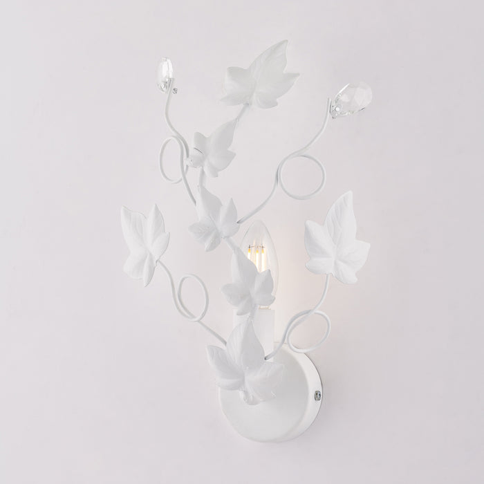 Applique in ferro laccato bianco con decorazione shabby chic e strass in cristallo 1 luce