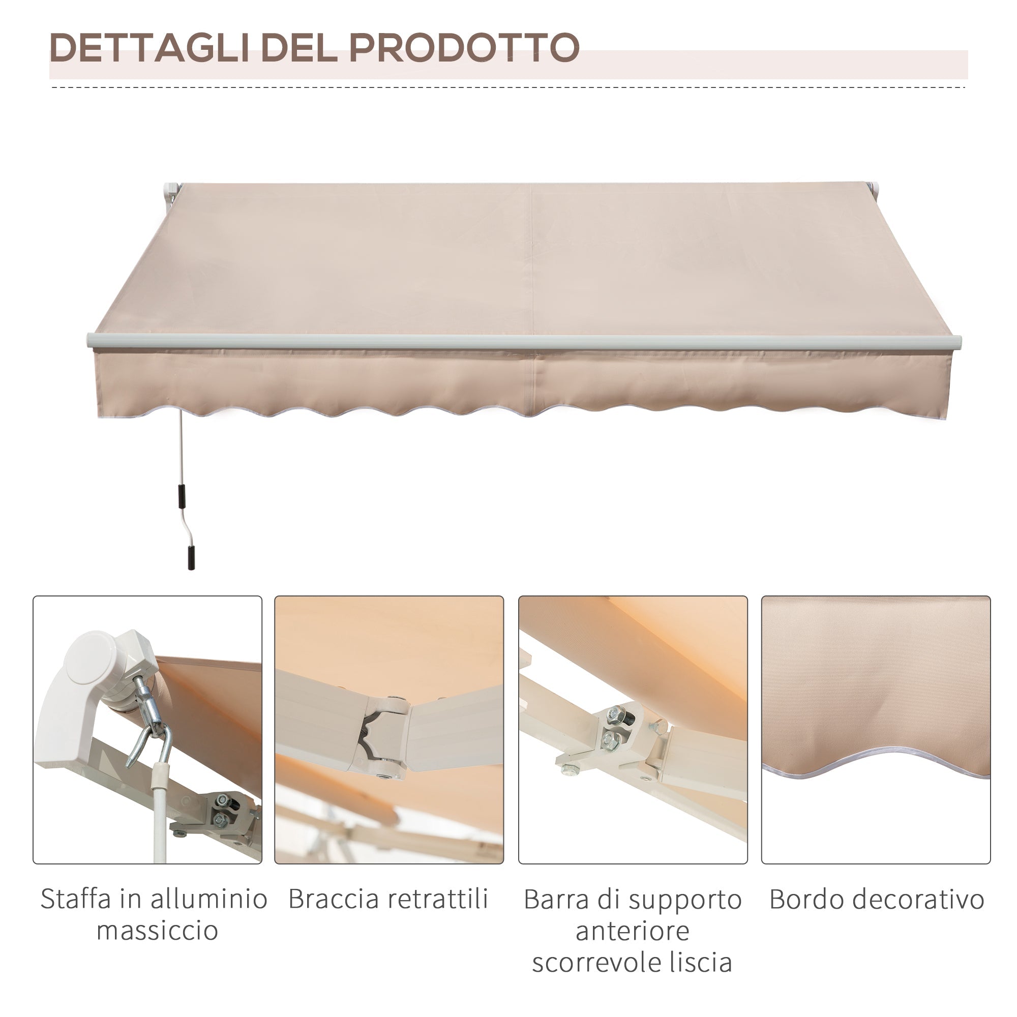 Tenda da Sole per Esterno a Bracci Avvolgibile 295x200 cm con Apertura a Manovella Beige