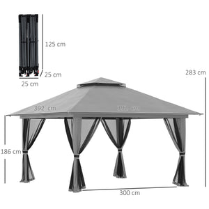 Gazebo da Giardino Pieghevole 392x392x283 cm in Acciaio e Tessuto Oxford Grigio