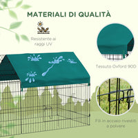 Gabbia per Conigli da Esterno 220x85x103 cm in Acciaio e Tessuto Oxford Verde