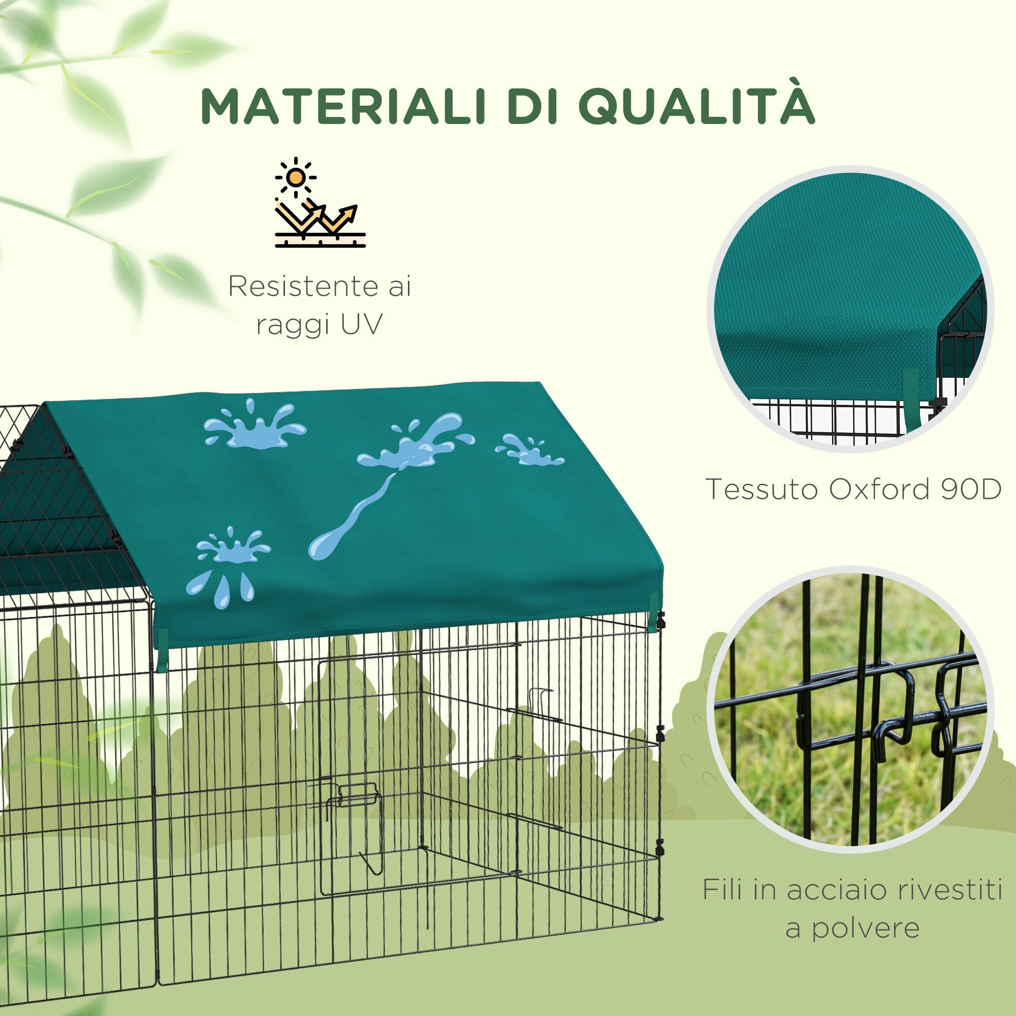 Gabbia per Conigli da Esterno 220x85x103 cm in Acciaio e Tessuto Oxford Verde