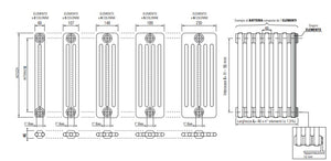 Batteria completa Radiatore Termosifone in acciaio tubolare Cordivari Ardesia 3 Colonne da 3 a 24 elementi h 856 mm interasse 800 mm tappi e riduzioni inclusi