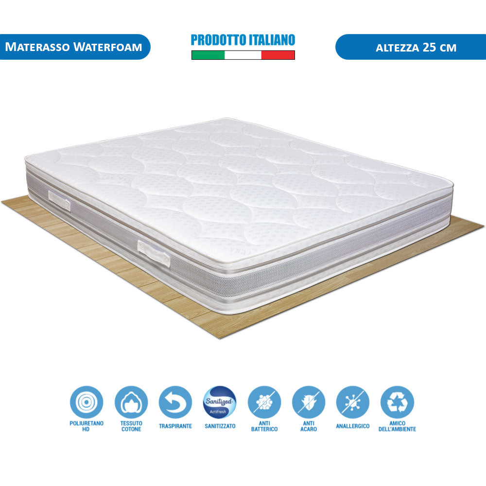 Materasso waterfoam Argentina H25 per letto matrimoniale 160x190 aloe vera silver antistatico e rilassante - Comprarredo