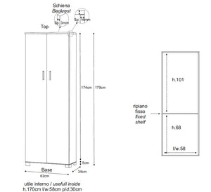 Armadio a due ante con ripiani interni 62x34 h178cm Bianco Fiammato Gormo Klop