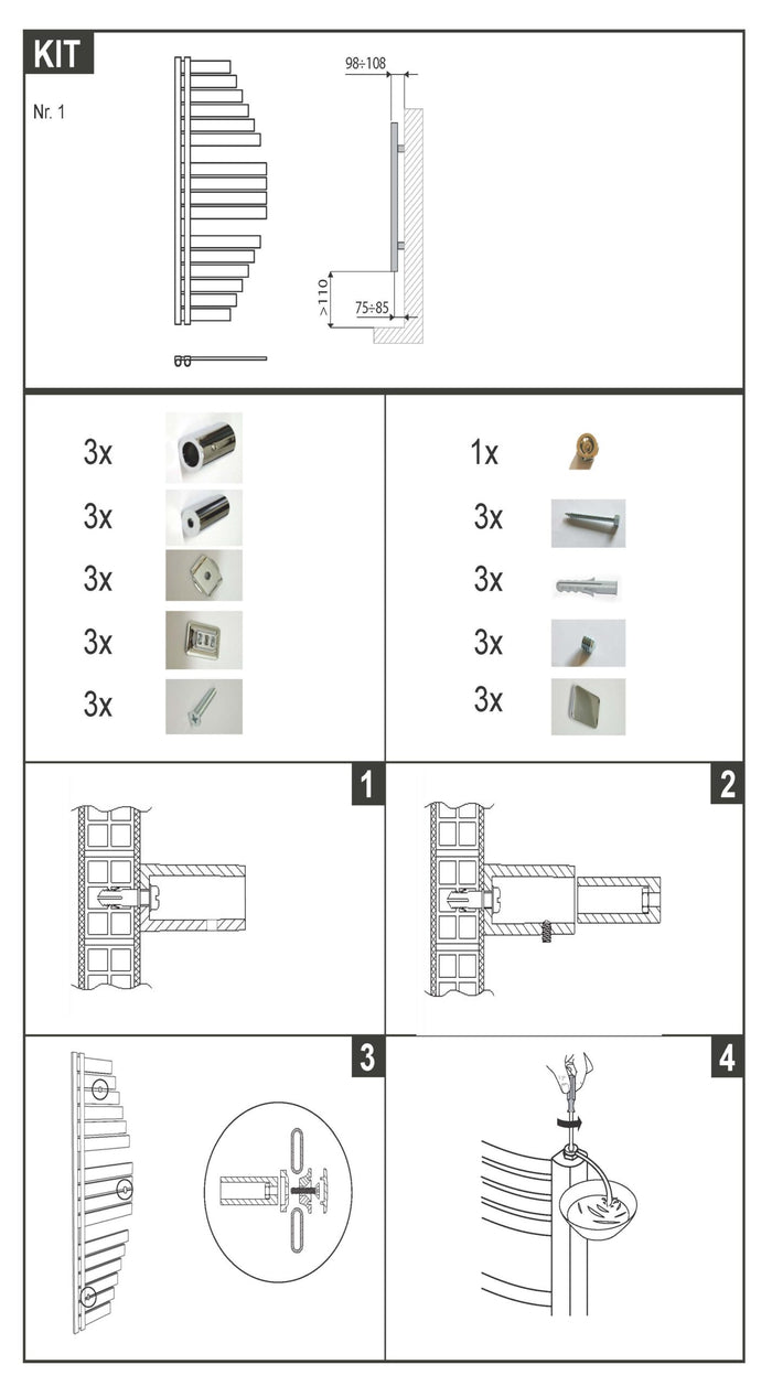 Radiatore ad acqua Asia 1100 mm x 483 mm Bianco Ral 9016