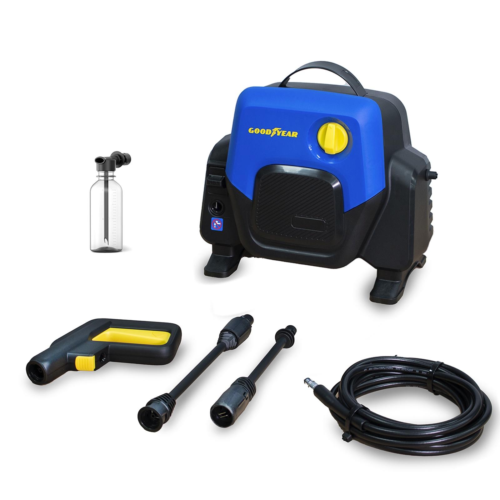 Idropulitrice compatta 1400W 100 Bar 4.5 l/min. Pistola e lancia turbo.Sistema di arresto automatico Goodyear